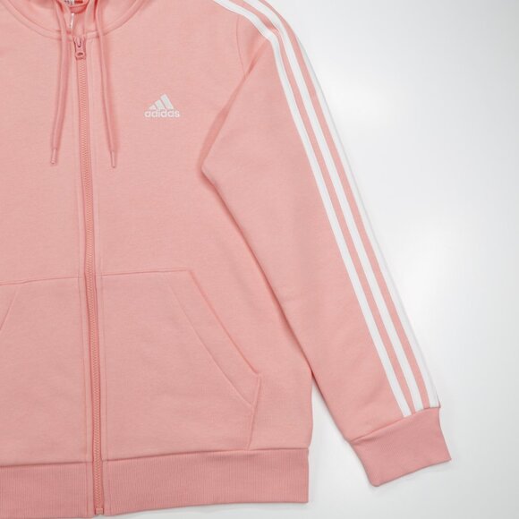 Adidas Women's Pocket Essentials 3 Stripes Full Zip Fleece Hoodie Pink Size L - Picture 4 of 10